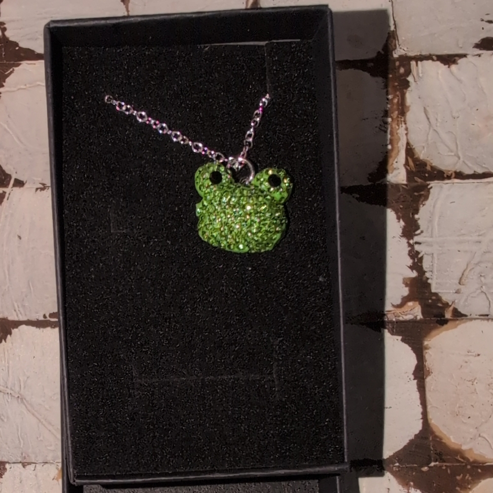 Sparkling Green Frog Necklace